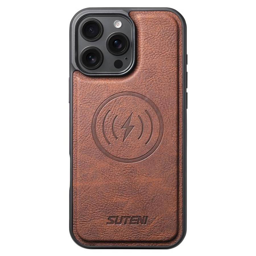 Suteni G5 Litchi Leather Magnetic MagSafe Phone Case, For iPhone 18, For iPhone 18 Pro, For iPhon...