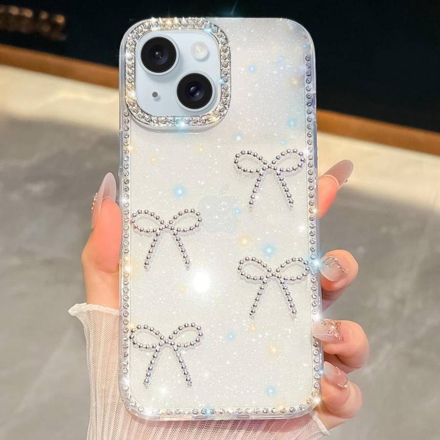 Diamond Glitter Bow-knot Four-Corner Shockproof Phone Case, For iPhone 15 Pro Max, For iPhone 15 ...