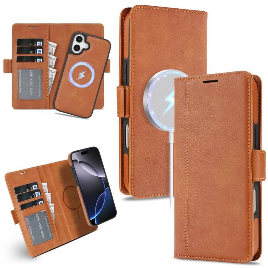 Kalebol Strong Magnetic MagSafe Ring 2 In 1 Split Leather Phone Case, For iPhone 17e / 16e, For i...