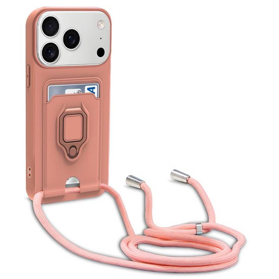 Sliding Camshield Magnetic Card Holder Silicone Phone Case with Lanyard, For iPhone 17 Pro Max, F...