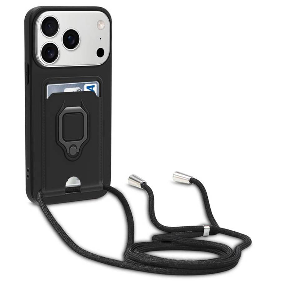 Sliding Camshield Magnetic Card Holder Silicone Phone Case with Lanyard, For iPhone 17 Pro Max, F...