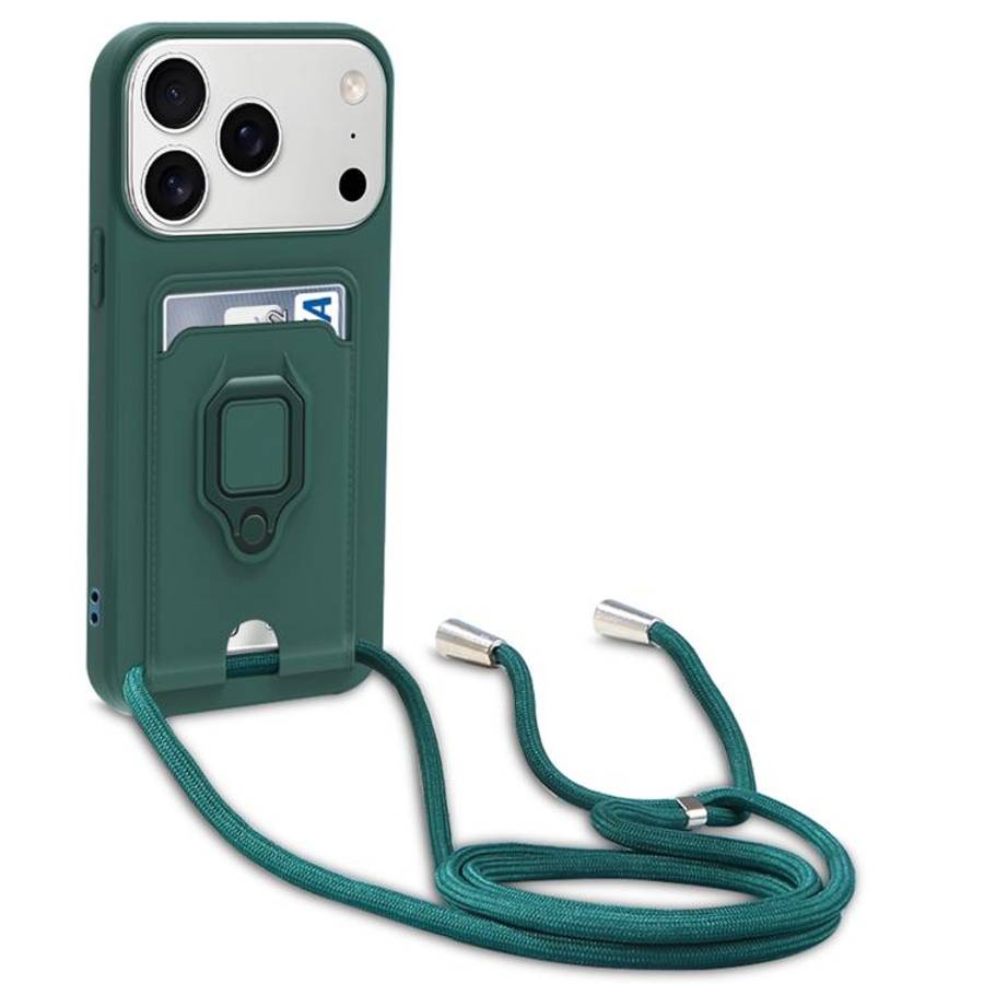 Sliding Camshield Magnetic Card Holder Silicone Phone Case with Lanyard, For iPhone 17 Pro Max, F...