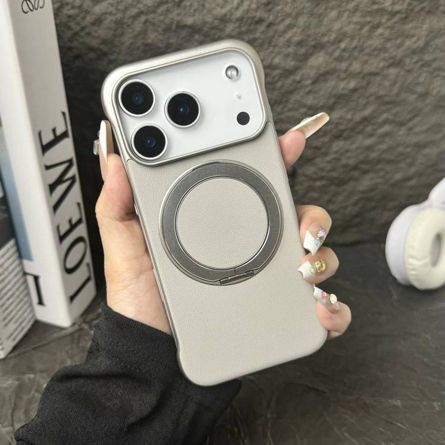 Frameless Leather-Skin PC MagSafe Holder Phone Case, For iPhone 17 Pro Max, For iPhone 17 Pro, Fo...