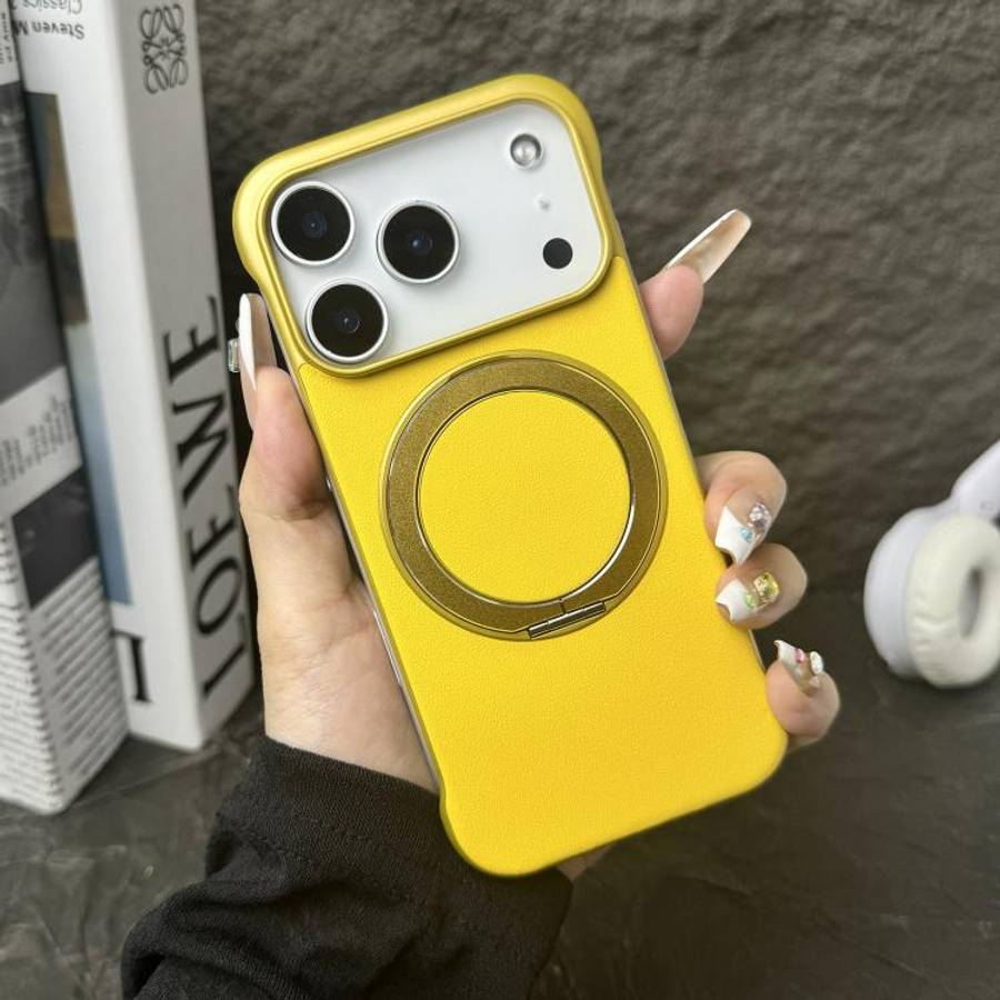 Frameless Leather-Skin PC MagSafe Holder Phone Case, For iPhone 17 Pro Max, For iPhone 17 Pro, Fo...