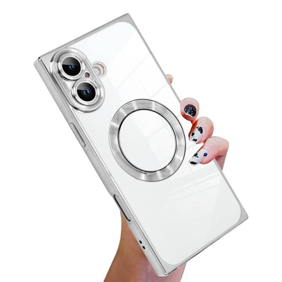 Right Angle Square Electroplated CD Pattern TPU MagSafe Phone Case, For iPhone 16 Plus, For iPhon...