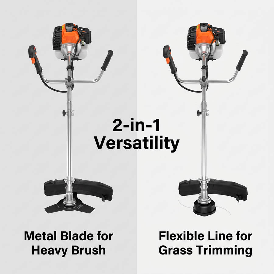 YARD FORCE 52cc Petrol Brush Cutter Grass Trimmer 2-in-1 Easy Start