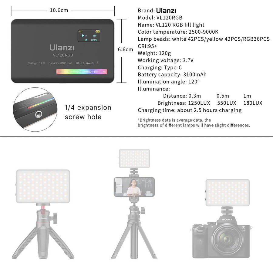Ulanzi VIJIM VL-120 RGB Video Camera Pocket Size Light