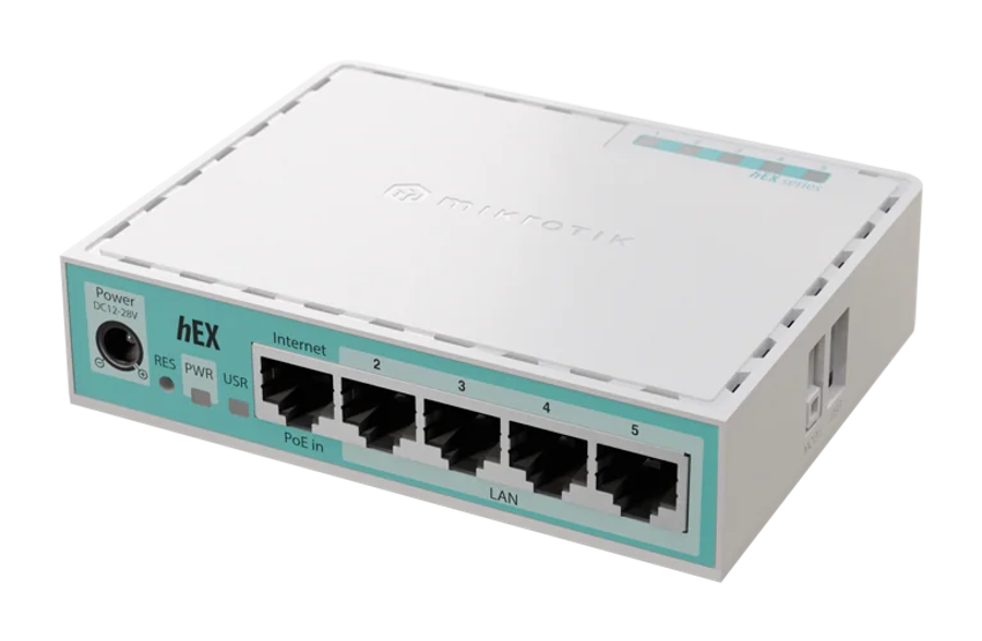 MikroTik hEX (2024 version) with Dual Core 950MHz CPU, 512MB RAM, 5 x Gigabit LAN ports, USB, Rou...