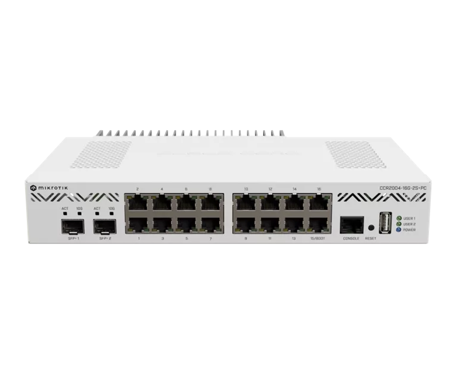 MikroTik Cloud Core Router CCR2004-16G-2S+, 16 x Gb LAN, 2x SFP+ ports, passive cooling desktop e...