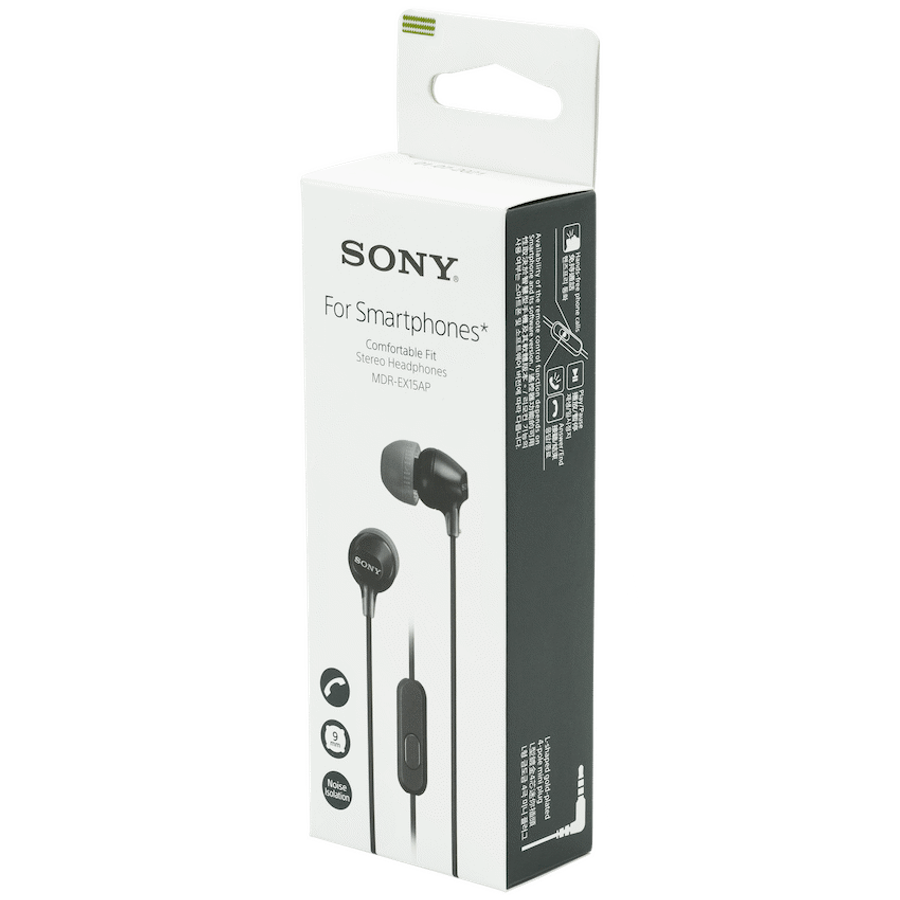 Sony MDR-EX15AP (Black) In-Ear Earphone with Mic for iPhone - Android - BlackBerry
