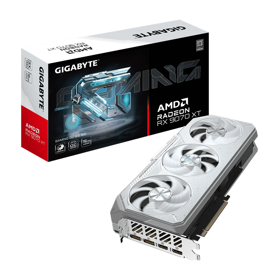 GIGABYTE AMD Radeon RX9070XT Gaming OC ICE - 16GB; 256-Bit Memory Bus; 2x HDMI; 2x DisplayPort. M...