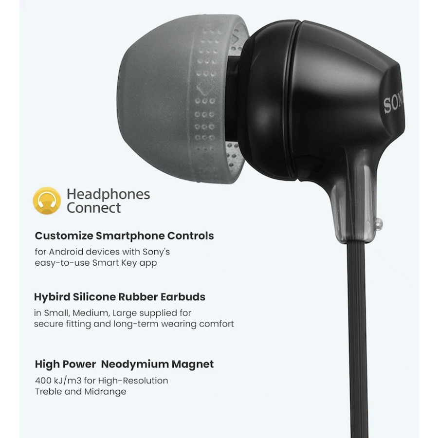 Sony MDR-EX15AP (Black) In-Ear Earphone with Mic for iPhone - Android - BlackBerry