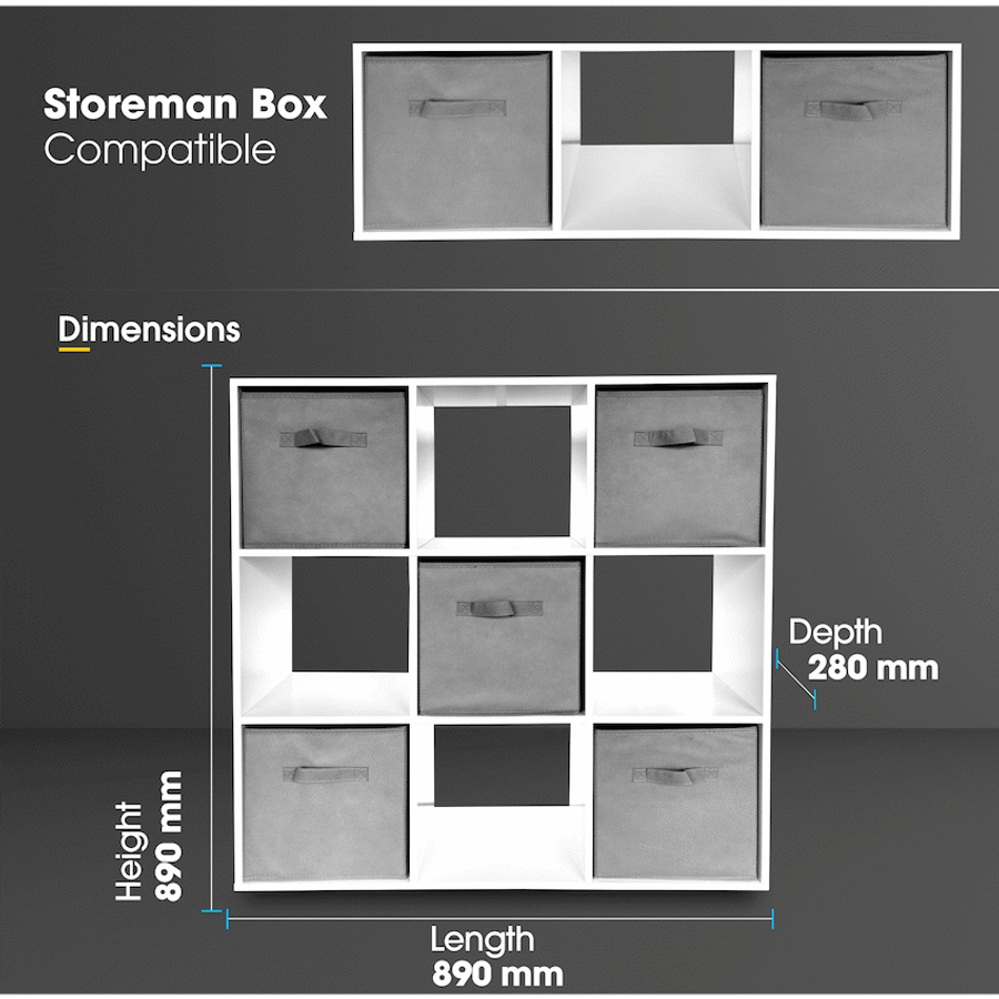Everfurn Ninefold Bookshelf with 5 Storage Bins