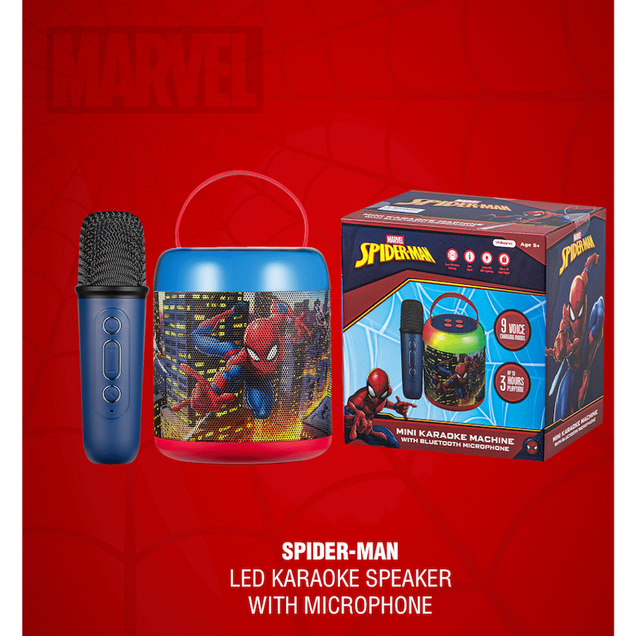 Marvel Spider-Man Cylinder Karaoke Speaker with Bluetooth Microphone