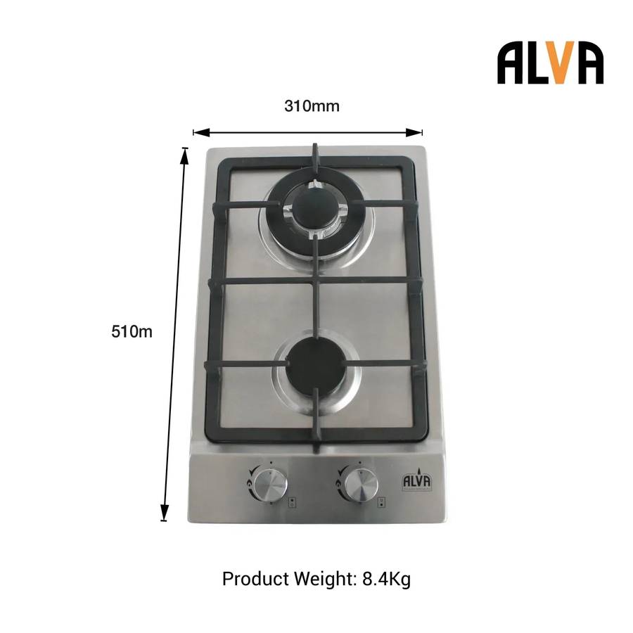 Alva 30cm 2-Burner Gas Hob - Stainless Steel