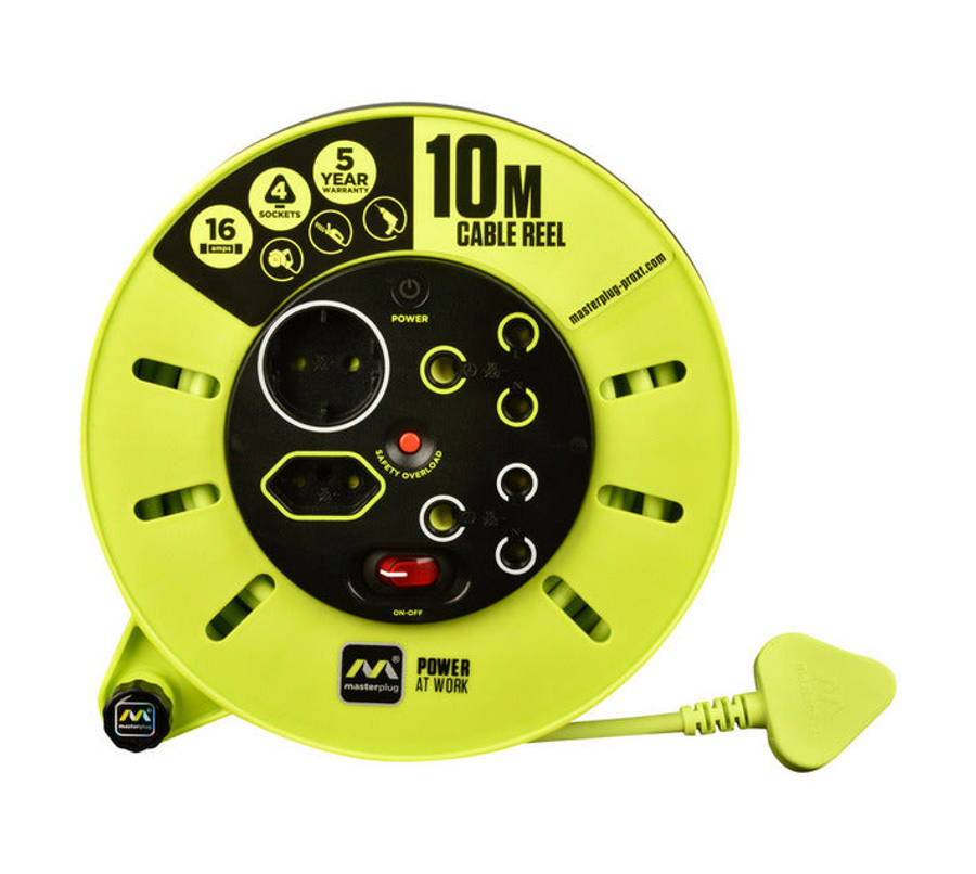 Masterplug Pro-XT 4 Socket with Switch 10 Metre Cassette Cable Reel