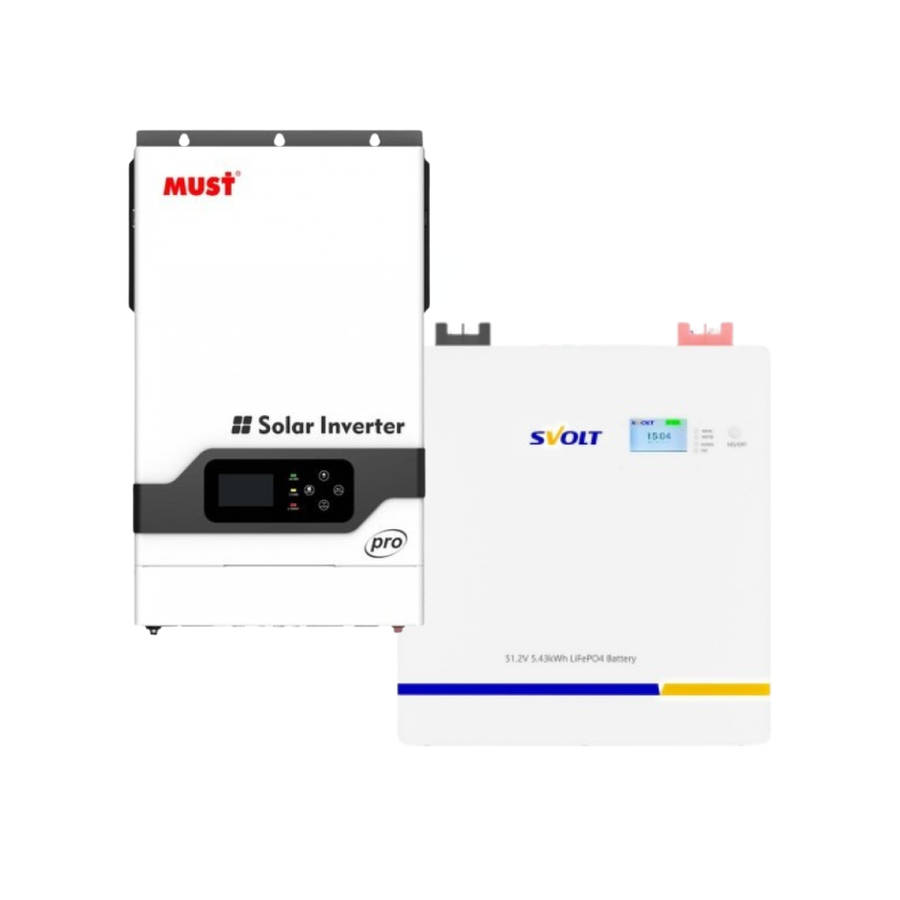 MUST 5.2KVA / 5000W Hybrid MPPT Inverter Pure Sine Wave + SVOLT 5.43kWh Lithium Battery Combo