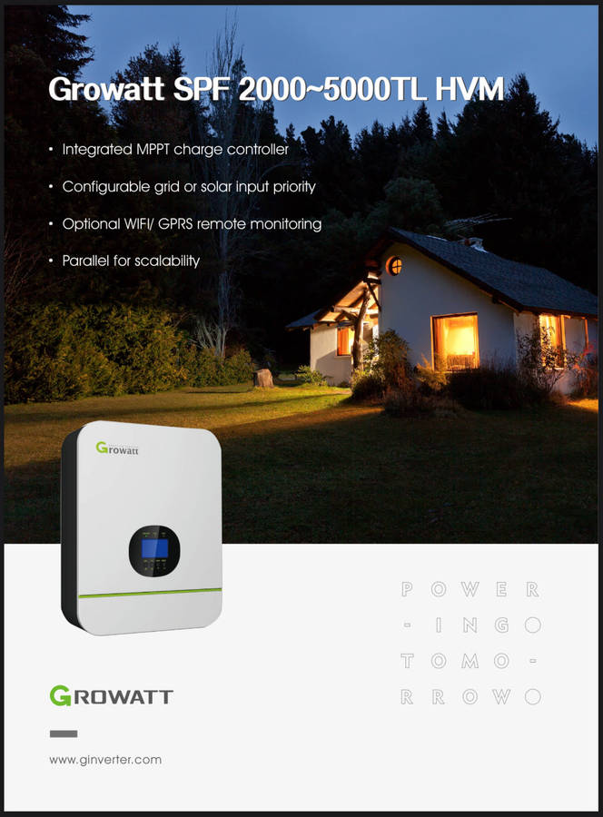 3KVA / 3000W GROWATT 24V MPPT Hybrid inverter + WIFI