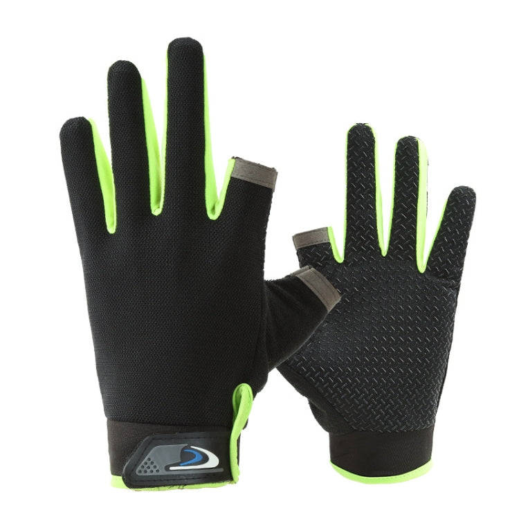 Fishing and other Sports Gloves Non-Slip Two-Finger Exposed Fluorescent Green - Pair