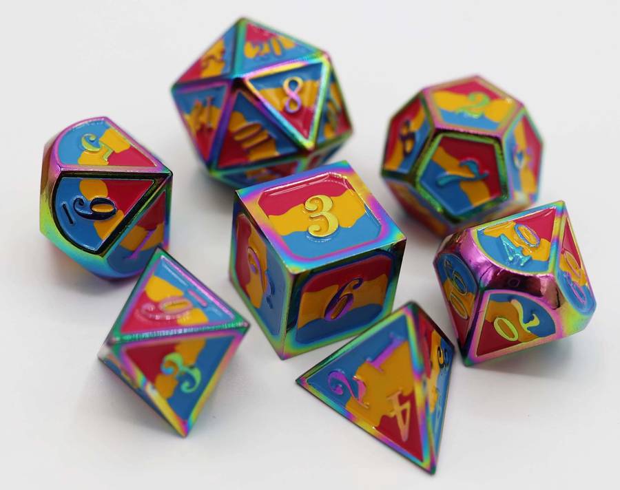 Pansexual Pride Flag RPG Metal Dice Set (7) (Dice Sets & Games)