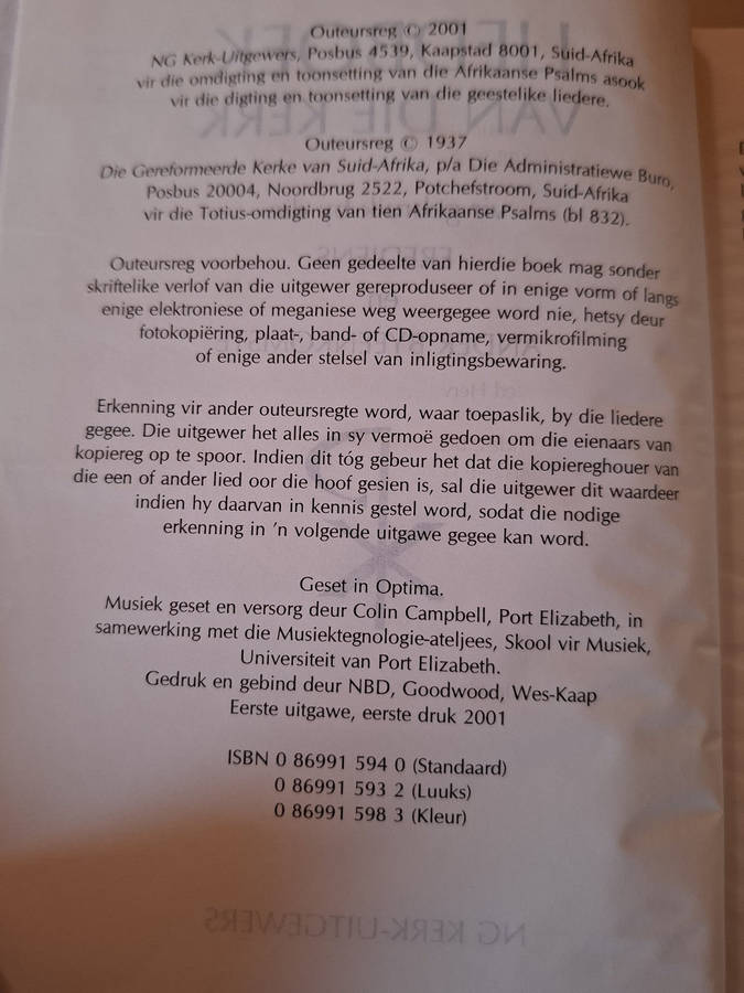 Liedboek van die Kerk (2001)  Pre-Owned Hymn Book (Afrikaans)