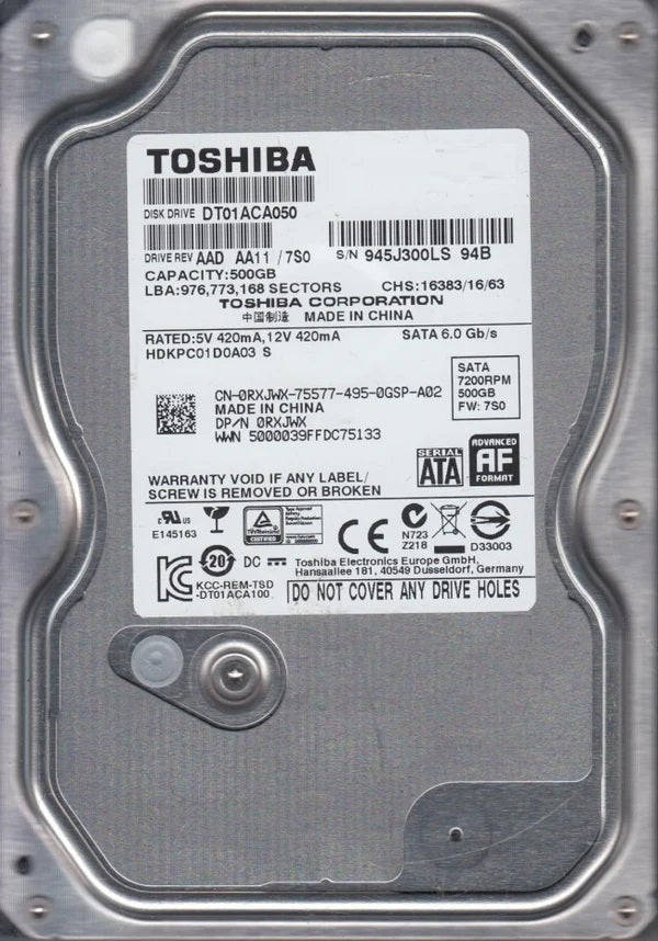3.5" Toshiba 500GB Sata Hard Drive