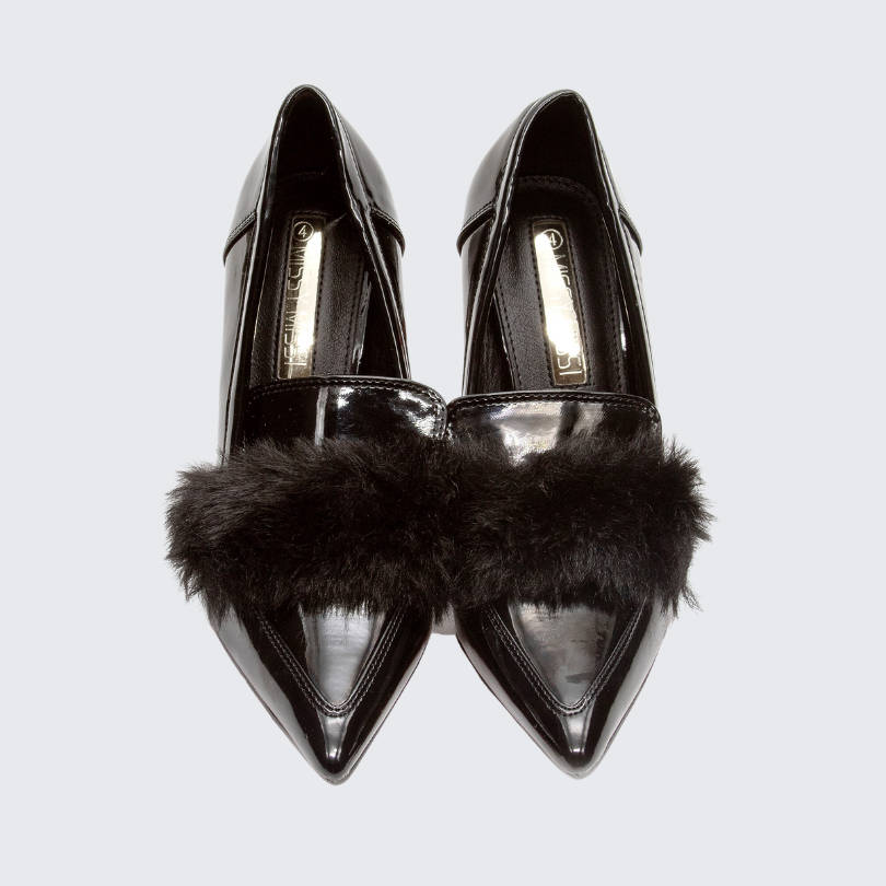 Fur Red Bottom Heels - BLACK / 4
