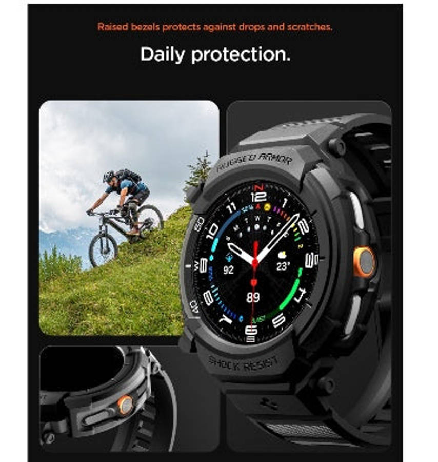 SAMSUNG GALAXY WATCH 8 PREMIUM RUGGED ARMOR PRO CASE 46MM WITH TPU STRAP BLACK | SPIGEN