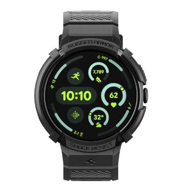 GOOGLE PIXEL WATCH 4 PREMIUM RUGGED ARMOR PRO CASE 41MM BLACK WITH CHARGER STAND | SPIGEN