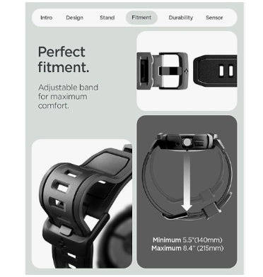 GOOGLE PIXEL WATCH 4 PREMIUM RUGGED ARMOR PRO CASE 41MM BLACK WITH CHARGER STAND | SPIGEN