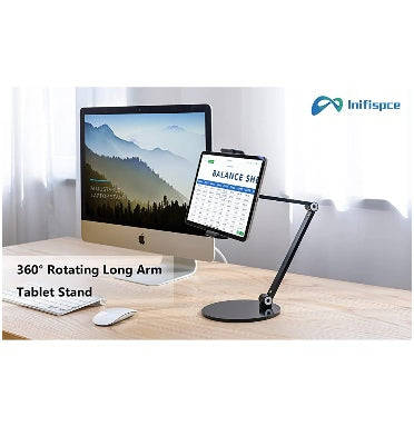 UNIVERSAL MULTI-ANGLE ADJUSTABLE LONG ARM TABLET DESKTOP STAND HOLDER BLACK | INIFISPCE