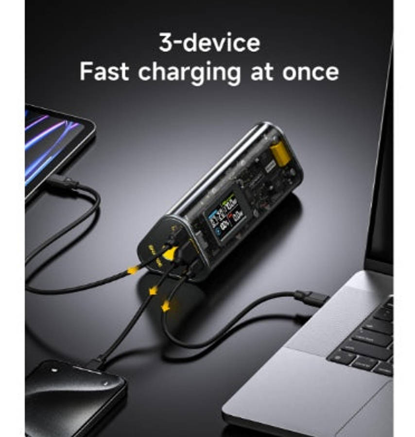 SHARGEEK 170 24000MAH PD3.1 PORTABLE CHARGER WITH SMART DISPLAY GRAY/TRANSPARENT