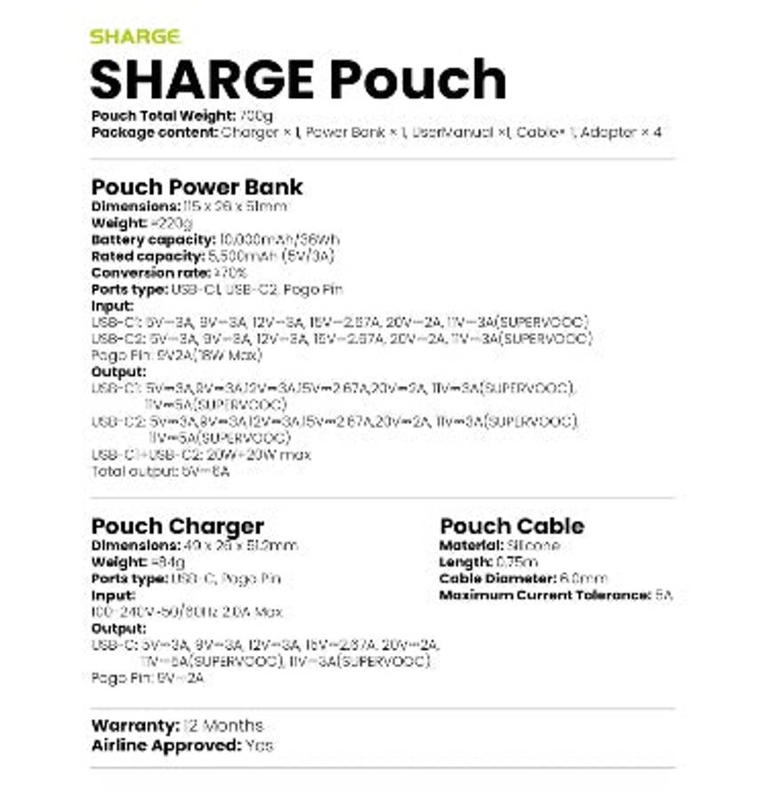 SHARGE POUCH 10K 3-IN-1 DETACHABLE FAST CHARGING POWERBANK