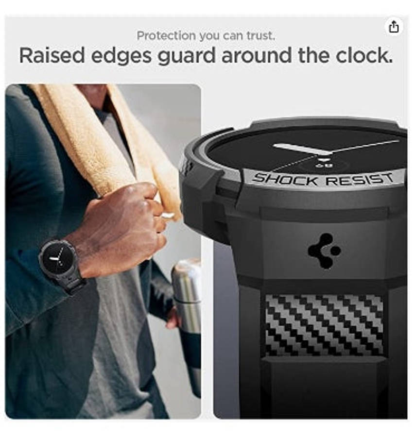 GOOGLE PIXEL WATCH PREMIUM RUGGED ARMOR PRO CASE BLACK | SPIGEN