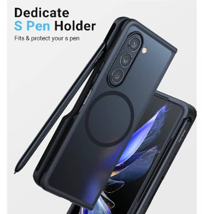 SAMSUNG GALAXY Z FOLD 5 PREMIUM MAGSAFE SLIM TRANSLUCENT BUMPER CASE WITH PEN HOLDER BLACK/CLEAR
