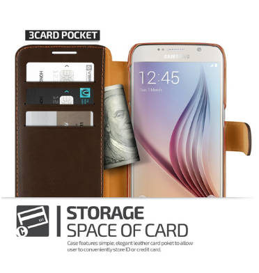 SAMSUNG GALAXY S6 PREMIUM LEATHER WALLET CASE COFFEE BROWN | VERUS