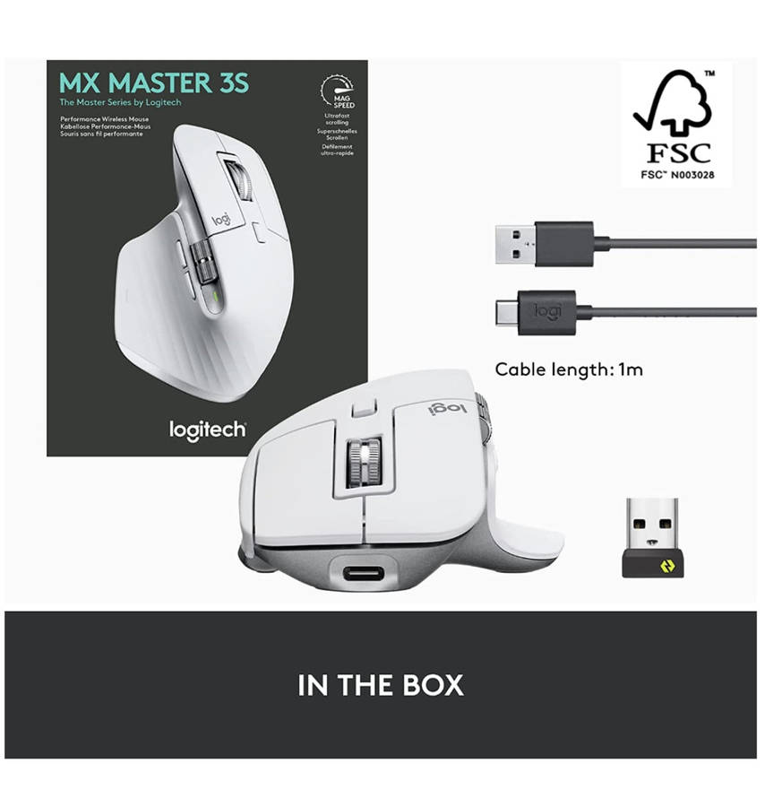 LOGITECH MX MASTER 3S WIRELESS MOUSE PALE GREY
