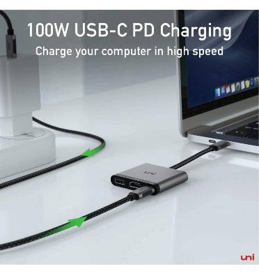 USB-C TO HDMI 4K 3in1 ADAPTER NYLON BRAIDED CABLE BLACK | UNI
