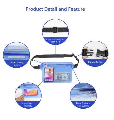 SYNCWIRE WATERPROOF POUCH BAG W/ADJUSTABLE WAIST STRAP 2PK