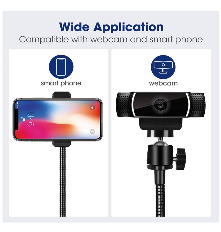 GOOSENECK FLEXIBLE ARM WEBCAM MOUNT WITH ADJUSTABLE CLAMP BLACK | PUROMA