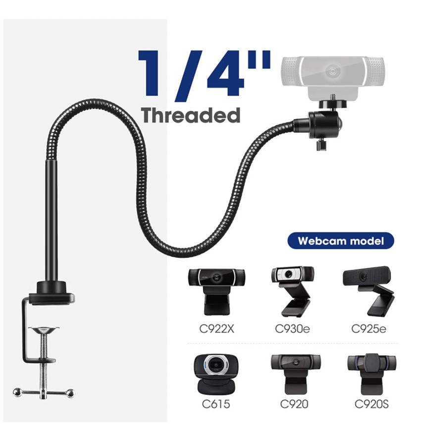 GOOSENECK FLEXIBLE ARM WEBCAM MOUNT WITH ADJUSTABLE CLAMP BLACK | PUROMA