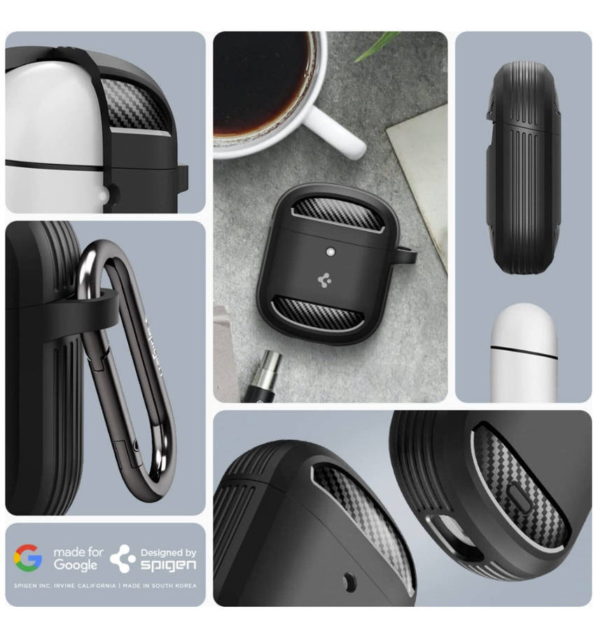 GOOGLE PIXEL BUDS PRO PREMIUM RUGGED ARMOR CASE BLACK | SPIGEN