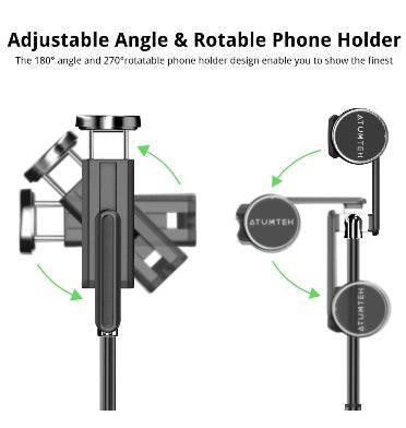 ATUMTEK TRIPOD SELFIE STICK WITH BLUETOOTH REMOTE BLACK