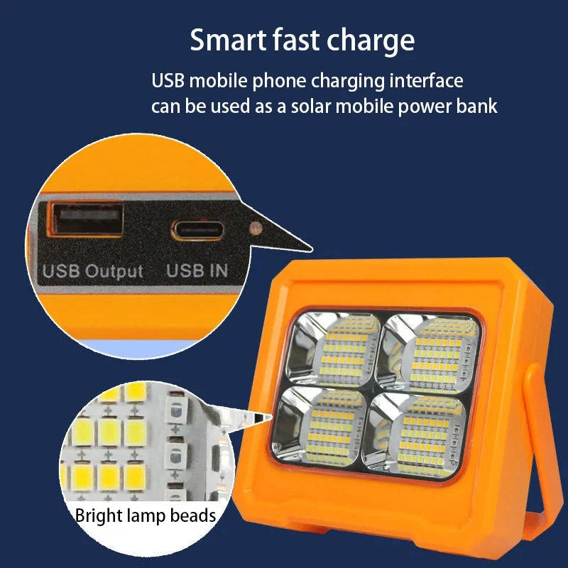 Solar Powered 124LED Work Light 3000mah Battery