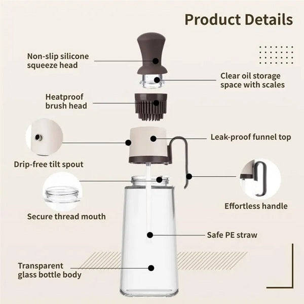 630ml Assorted Color Glass Seasoning Bottle With Pastry Oil Brush For Cooking And Baking