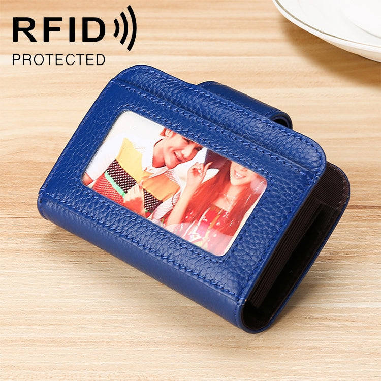KB188 Horizontal Cowhide Leather Organ Shape Multiple Card Slots Anti-magnetic RFID Wallet for La...