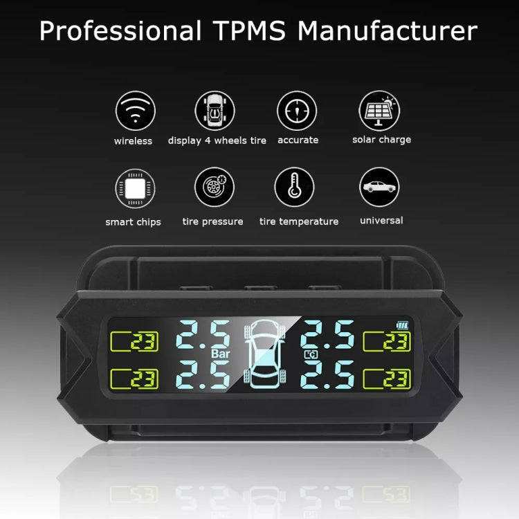 Car High Precision Solar Charging Tire Pressure Monitoring System TPMS, Built-in Voice Sensor, Bu...