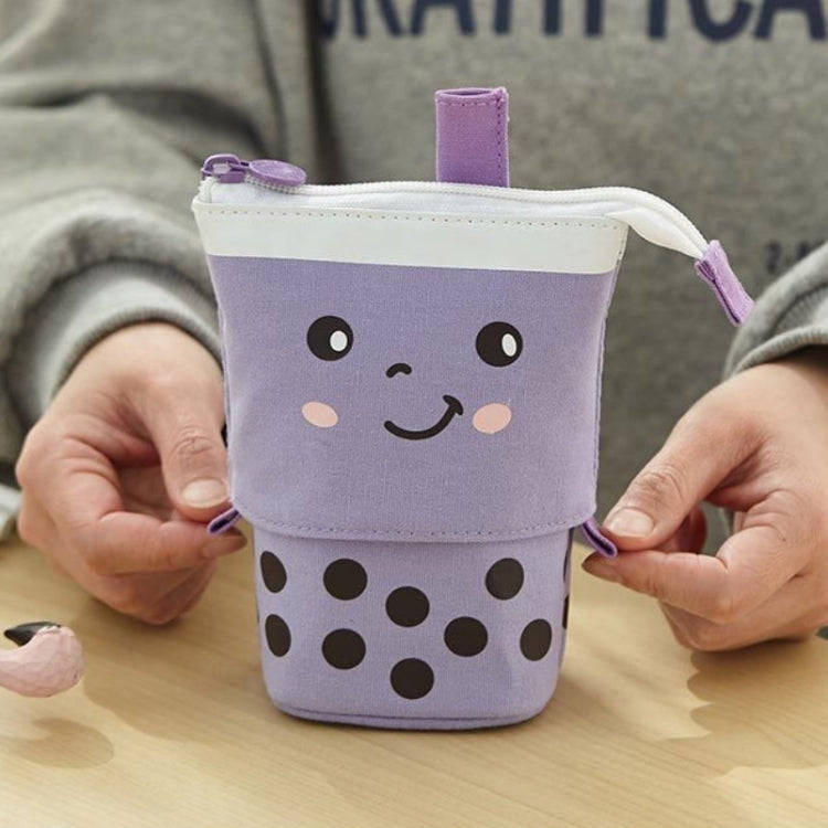 ANGOO Cute Girl Heart Multifunctional Pen Holder Stationery Retractable Storage Bag, Taro Milk Te...