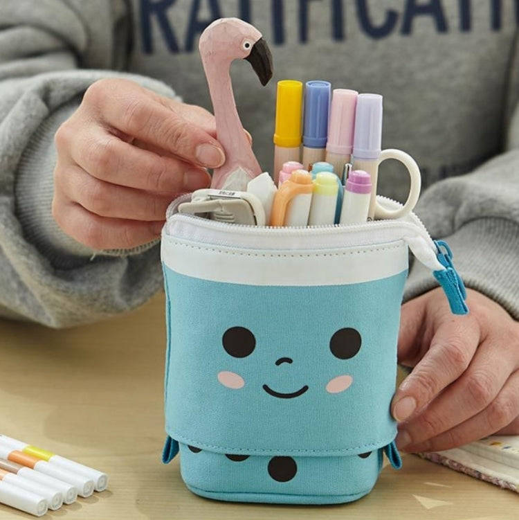 ANGOO Cute Girl Heart Multifunctional Pen Holder Stationery Retractable Storage Bag, Taro Milk Te...