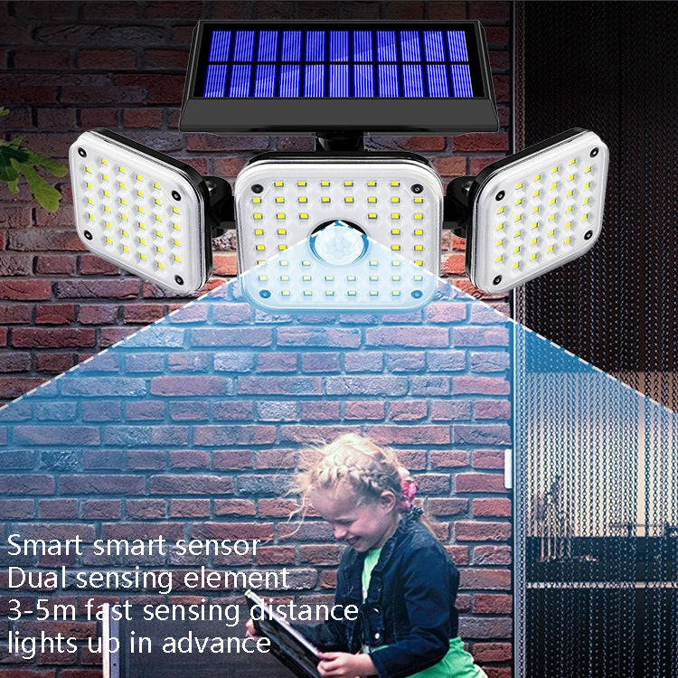 Solar 3-Head Rotatable Wall Lights Human Sense Outdoor Waterproof Garden Street Light, 112 LED, 1...